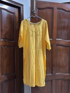 Yellow Straight Fit Long Cotton Kurti - Unused