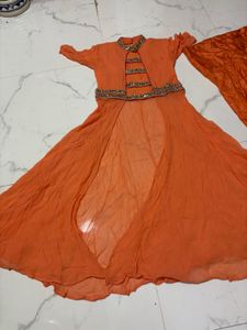Orange   stylish mirror work dress