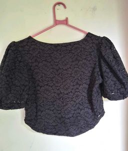 Black Lace Corset Style Puff Sleeve Crop Top 🖤