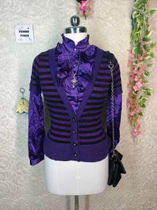 Purple &amp; Black Striped Cardigan