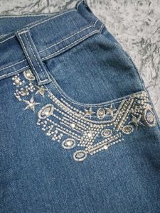 y2k Stylish Embellished Blue Jeans