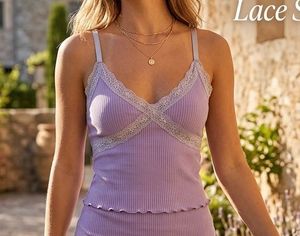 H&M Lilac Lace Trim Cami Top
