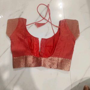 Elegant Coral Saree with Sequins
