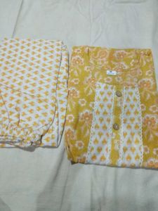 Yellow Floral Print Kurta Palazzo Set