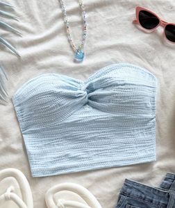 Cute Baby Blue Textured Tube Top
