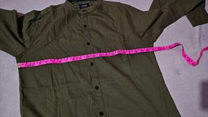 Men's Olive Green Band Collar Shirt