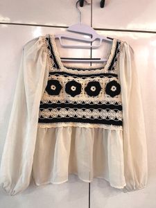 Chic Crochet &amp; Chiffon Blouse