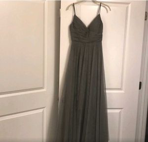 Elegant Gray Formal Gown flared net mesh