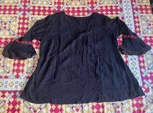 Embroidered Black Tunic Top