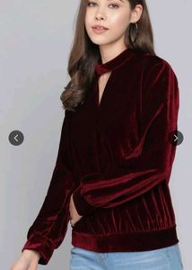 Velvet Mock Neck Cutout Top
