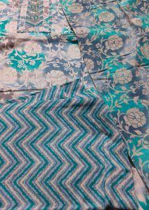 `Teal Blue Floral Cotton 3pc  dress material,Suit