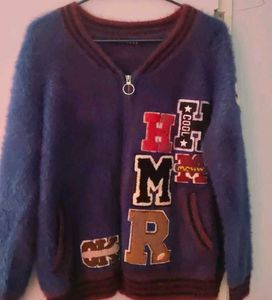 Blue Fuzzy Bomber Jacket