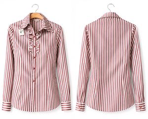 Retro Striped Ruffle Blouse