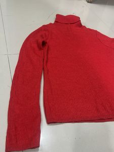 Red Ribbed Turtleneck Sweater