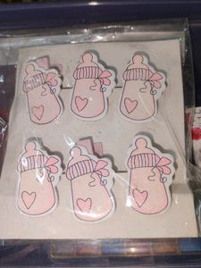 Baby Bottle Wooden Decorative Clips Set (Pack of 6