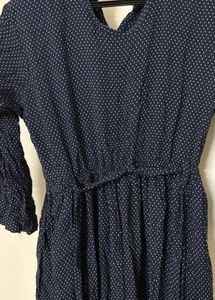 Navy Blue Micro-Dot Printed Dress