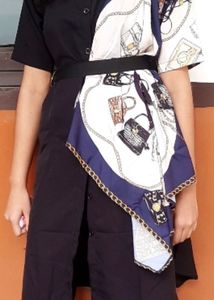 Unique Scarf-Accented Black Dress in small size