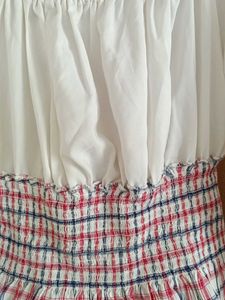 Off-Shoulder Plaid Smocked Top