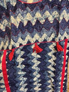 Blue Zigzag Print Kurta with Tassels