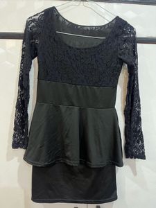 Black Peplum Style Lace Dress