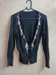 Black Cardigan with White Embroidery