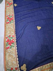 Elegant Navy Blue Embroidered Saree