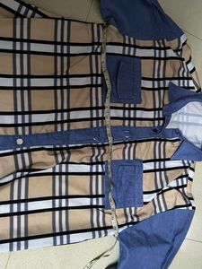 Men's Plaid Shirt with Denim Sleeves