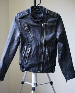 Classic Black Leather Biker Jacket - Thrifted