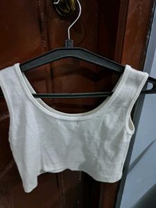 White Ribbed Crop Tank Top