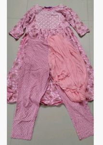 Peach Kurta Set With Embroidered Yolk