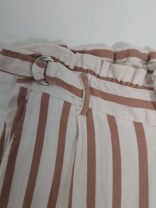 Striped High-Waisted Paperbag Pants