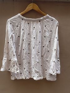White Polka Dot Bell Sleeve Top