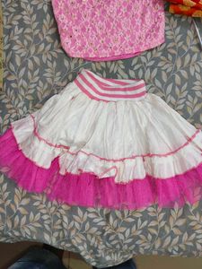 Girls Pink Lace Crop Top & Skirt Set