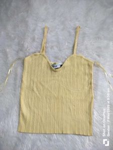 Bershka Butter Yellow Ribbed Cami Top