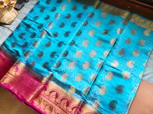 Beautiful Blue Saree with Pink Blouse
