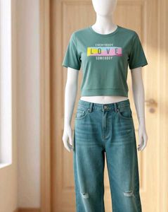 Green "LOVE" Graphic baby tee crop top