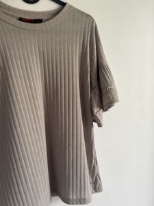 Grey Ribbed Bell Sleeve Top