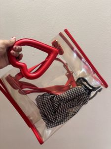 Chic Transparent Tote Bag with Red Heart Handles
