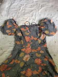 Cute Floral Print Puff Sleeve Dress