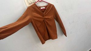 Stylish Brown Twisted Neck Top