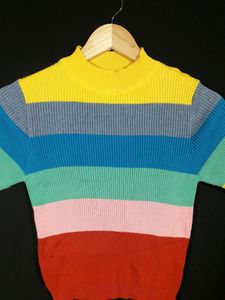 Multi Color Stripes High Neck Sweater Top