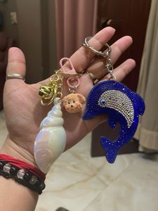 Sparkly Dolphin & Shell Keychain Set