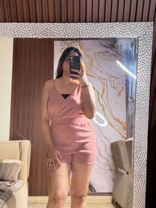Women's Pink Smocked Waist Wrap Top