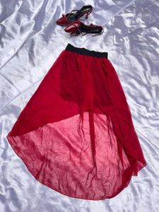 Chic Red High-Low Skirt
