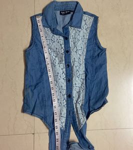 Denim lacy tie up top