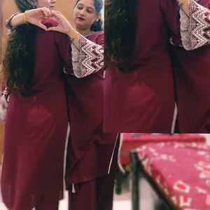 Maroon Embroidered Kurta Set
