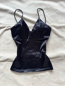 Sleek Black Satin Cami Top
