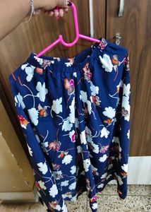 Navy Blue Floral long flared skirt