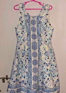 Blue Floral Print Sleeveless Dress