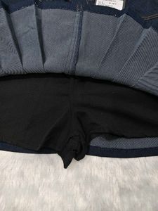 Dark Wash Pleated Denim Mini Skirt